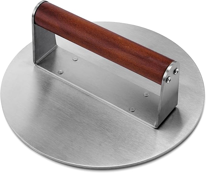 Extra Large Stainless Steel Burger Press, 8.5" NonStick Hamburger Smasher Tool & Grill Press, 2.5 lbs Heavy Duty Bacon Press with Wood Handle for Blackstone Camp Chef Pitboss Weber Griddle Grills