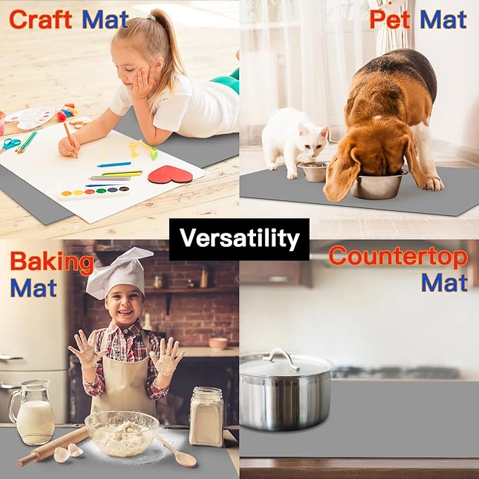 Silicone Mats for Kitchen Counter, 47.3"x23.6"x0.08" Largest Heat Resistant Mat Kitchen Island Waterproof 2MM Thick Countertop Protector Mat Nons-slip Extra Large Counter Mat (Black)