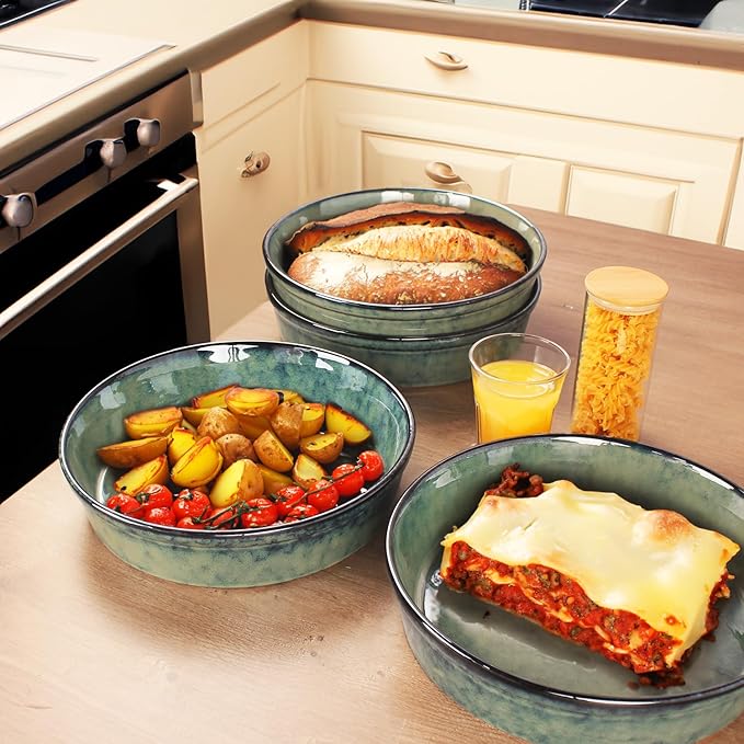 Ceramic Pie Pan Quiche Dish 2.3 Quart Baking Pan, 11 Inch Round Au Gratin Baking Dishes, Non-Stick Tart Pan, Pie Plate for Apple, Oven, Dishwasher and Microwave Safe