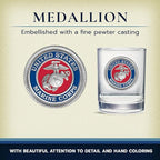 Heritage Pewter Marines Double Old Fashion- Eagle Globe & Anchor | Double Rocks Glass 14 OZ for Liquor | Expertly Crafted Pewter Glass