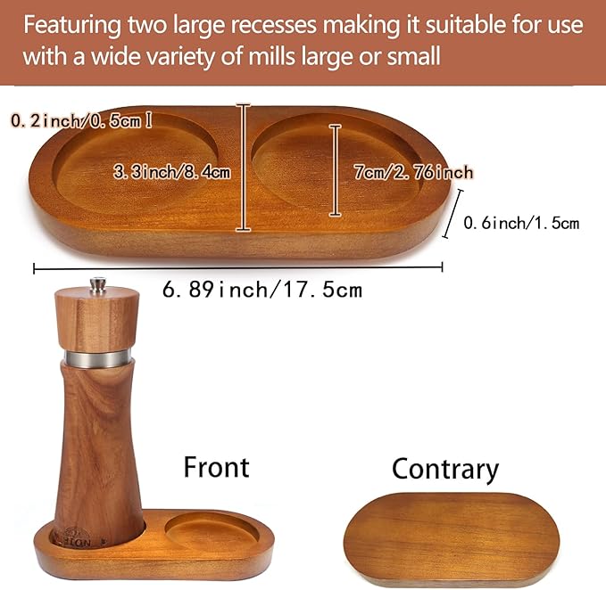 Hion Salt and Pepper Mill Tray, Rubberwood, Salt & Pepper Grinder Accessories（Inner Dia 2.76 inch / 7cm）fit many Mills & Shakers