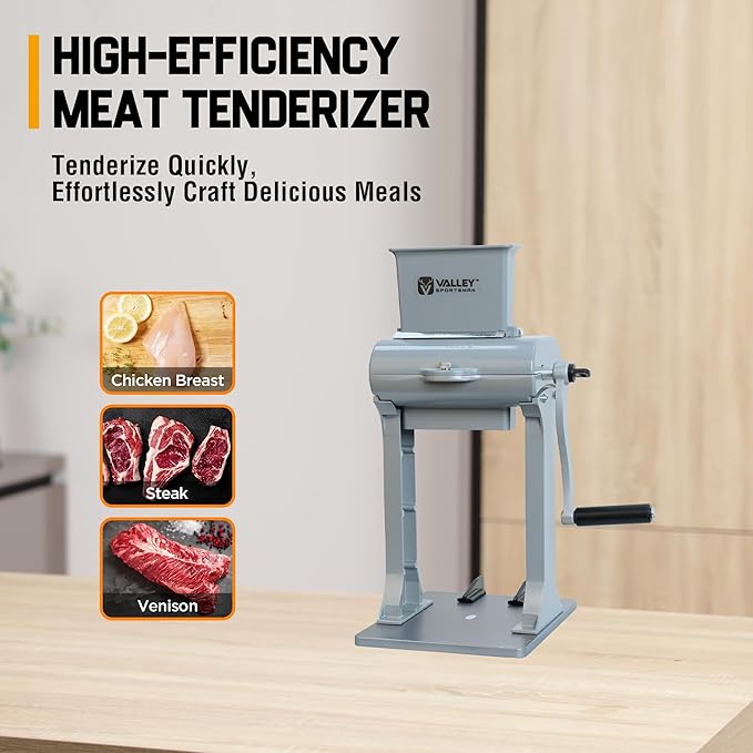 2-in-1 Manual Meat Tenderizer, Jerky Slicer, 2 Sets of Stainless Steel Blades, Tenderizing Blades and Jerky Slicer Blades, for Beef and Chicken, Silver