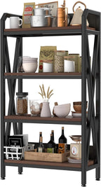 KEIKI 4-Tier Kitchen Bakers Rack with Storage, 55'' Microwave Stand, Bookcase Shelf Adjustable Shelves Freestanding, Bakers Rack for Kitchen, Garage, Pantry, Bathroom