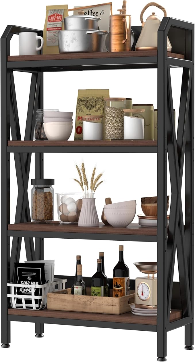 KEIKI 4-Tier Kitchen Bakers Rack with Storage, 55'' Microwave Stand, Bookcase Shelf Adjustable Shelves Freestanding, Bakers Rack for Kitchen, Garage, Pantry, Bathroom