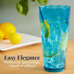 US Acrylic Optix Plastic Reusable Drinking Glasses (Set of 8) 26oz Iced-Tea Cups in Jewel Tone Colors | BPA-Free Tumblers, Made in USA | Top-Rack Dishwasher Safe