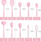 E-far Pink Silicone Cooking Utensils Set, 10-Piece Kitchen Utensil Set for Nonstick Cookware, Silicone Kitchen Tools with Spatula Turner Spoon Tongs Whisk, Heat Resistant & Non-Toxic, Dishwasher Safe