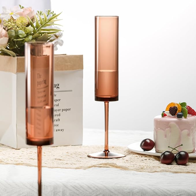 24 Pack Acrylic Amber Champagne Glasses Dark Orange Wine Glasses Terracotta Champagne Flutes Champagne Flutes Goblets for Wedding Reception Cocktail Cups Wedding Toasting Glasses Terracotta Decor