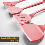 Silicone Pancake Spatula Turner with Lengthened Handle& Seamless Design, Heat Resistant Cooking Spatulas for Nonstick Cookware, Large Flexible Kitchen Utensils, Flipper for Egg, Pancake, Burger, Red