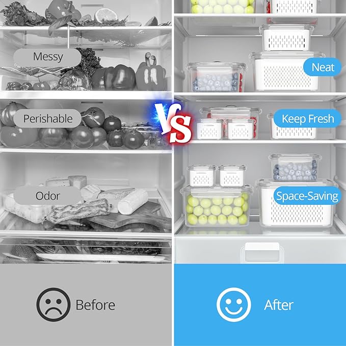 5 Pack Fruit Storage Containers for Fridge - Clear Berry Containers with Colander, Airtight Fridge Organizer Bins with Vent Handle Lids for Refrigerator Organizers and Storage Keep Fresh