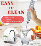 YUSWKO Rechargeable Milk Frother for Coffee, Handheld Drink Mixer with 3 Heads 3 Speeds, Ideal Electric Stirrers for Travel