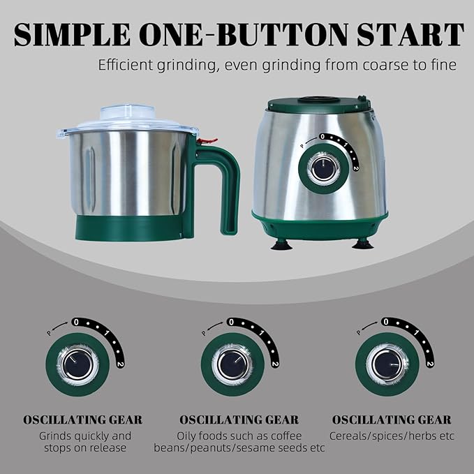 Versatile Kitchen Grinder | 500W Electric Mill | Grinds Spices, Nuts, Grains, Coffee | 3 Stainless Steel Blades | Dry Use (Black)