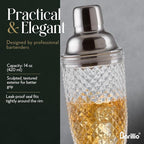 Barillio 14 oz Glass Cocktail Shaker | Cobbler Mixer with Built-In Strainer, Leak-Proof Clear Martini Shaker for Single-Serve Drinks