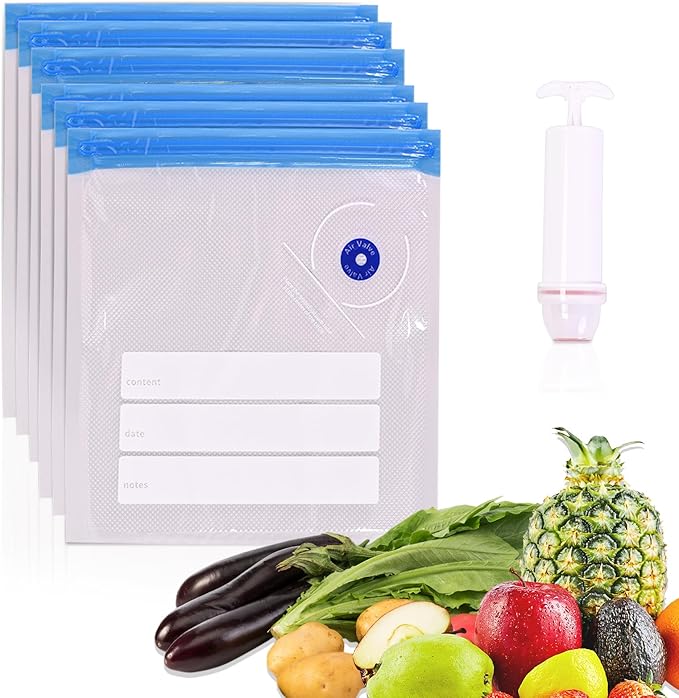 Sous Vide Bags, 20 PCS 10"X11" Reusable Vacuum Seal Bags for Food,Vacuum Zipper Sealer Bag with Hand Pump, Sous Vide Cooking,Freezer Safe,Microwave Heating and Food Storage