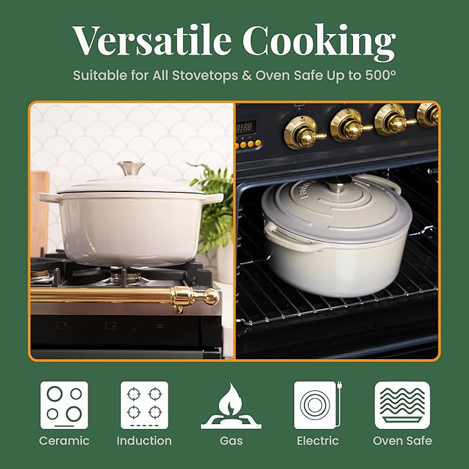 Larder & Vine Enameled Cast Iron 5.7 qt Dutch Oven Pot with Lid | Dutch Oven | Compatible on All Cooktops & Oven Safe to 500° F | Great for Sourdough Bread | Stone