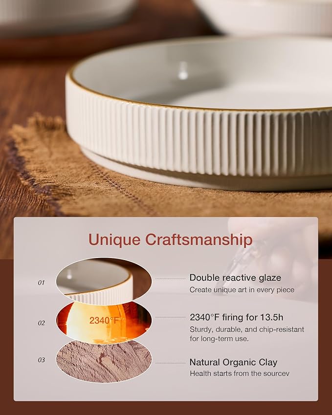 famiware Star 7.5" Pasta Bowls Set, Salad Bowl Set of 6, Double Reactive Glaze, Stackable, Perfect for Your Friend for Housewarming, Thanksgiving, Christmas, White