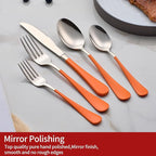 20-Piece Orange Silverware Set 18/0 Stainless Steel Flatware Orange Handle Cutlery Set Service for 4 Dinner Knives Forks Spoons Set Mirror Finish Dishwasher Safe