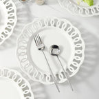 4 Pack 10" Dinner Serving Plates with Lace Rim, New Bone Porcelain Round Tableware Plates with Unique Hollow Out Design Scolloped Edge, White Dishes for Daily Use or as an Excellent Plate Idea