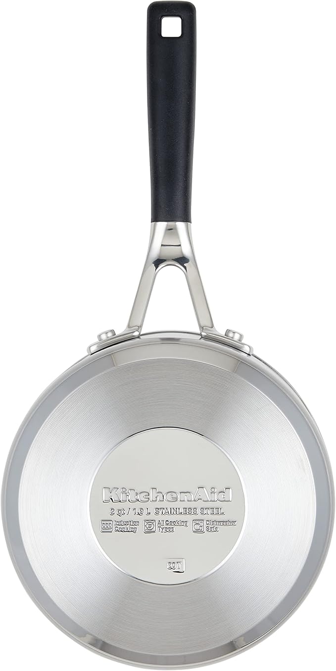 KitchenAid Stainless Steel Saucepan with Measuring Marks and Lid, 2 Quart, Brushed Stainless Steel