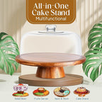 Homeries Acacia Wood Cake Stand with Lid, Cake Plate, (6 in 1) Multi-Functional Serving Platter, Large Cake Stand with Dome, Cake display stand with lid & Cake Dome - Use as Cake Holder, Cake Cover