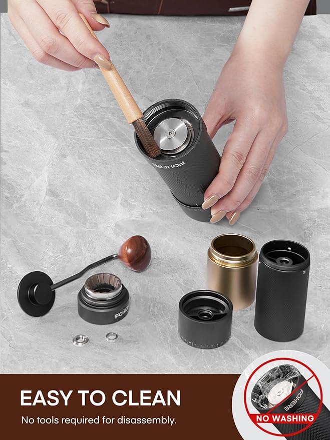 FOHERE Manual Coffee Grinder Capacity 30g with CNC Stainless Steel Conical Burr, Adjustable Coarseness for Espresso, Drip Coffee, and French Press, Portable Hand Grinder