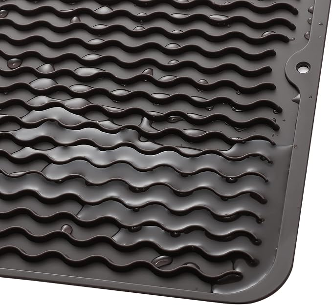 Silicone Dish Drying Mat for Multiple Usage,Easy clean,Eco-friendly,Heat-resistant Silicone Mat for Kitchen Counter or Sink,Refrigerator or Drawer liner Coffee M 12 inches x 12 inches