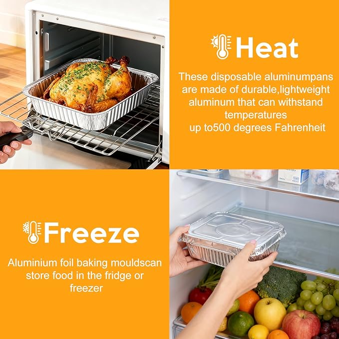 8"x8" Disposable Aluminum Foil Pans with lid - 20 Pack Square Baking Pans Disposable Food Containers with Lids Heavy Duty Tin Foil Pan for Baking Cake, Oven Cooking, Heating, Storing, Meal Prepping