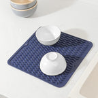 Silicone Dish Drying Mat for Multiple Usage,Easy clean,Eco-friendly,Heat-resistant Silicone Mat for Kitchen Counter or Sink,Refrigerator or Drawer liner Navy Blue M 12 inches x 12 inches