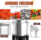 50QT Crawfish Boiler Kit, Waterproof Cover & 12-inch Skimmer, 110,000BTU Propane Burner Stove, 0-20PSIG Regulator, Aluminum Seafood Boil Pot, Crab Boil Pot with Basket