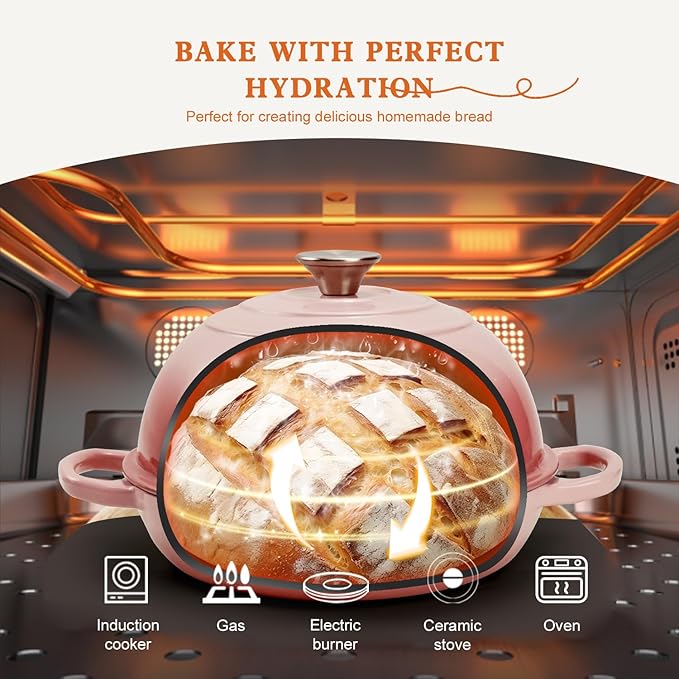 DVK Dutch Oven Pot with Lid for Sourdough Bread Baking Enameled 6 Qt Cast Iron Dutch Oven for Resistant Stovetop and Oven Safe