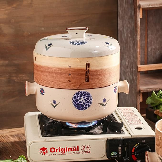 Japanese Casserole Pot with Handles for Cooking, Ceramic Casserole Clay Pot Steam Stew Pot with Steamer Basket,B,1.5L