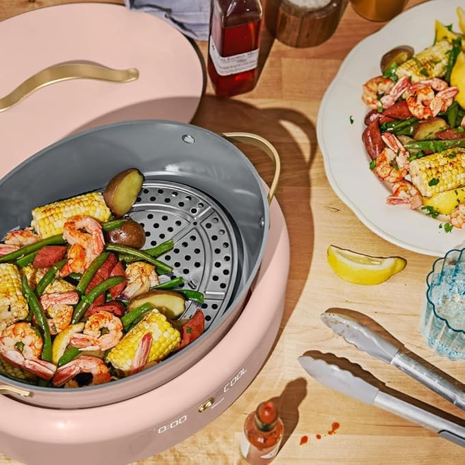 Beautiful 10-in-1 6-Quart Electric Multi-Cooker with Ceramic Coated Pot, Oven Safe to 400°F, Easy Cleanup & Multi-Function Cooking, by Drew Barrymore (Rose)