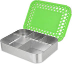 LunchBots Large Cinco Stainless Steel Lunch Container - Five Section Design Holds a Variety of Foods - Metal Bento Box - Dishwasher Safe - Stainless Lid - Green Dots