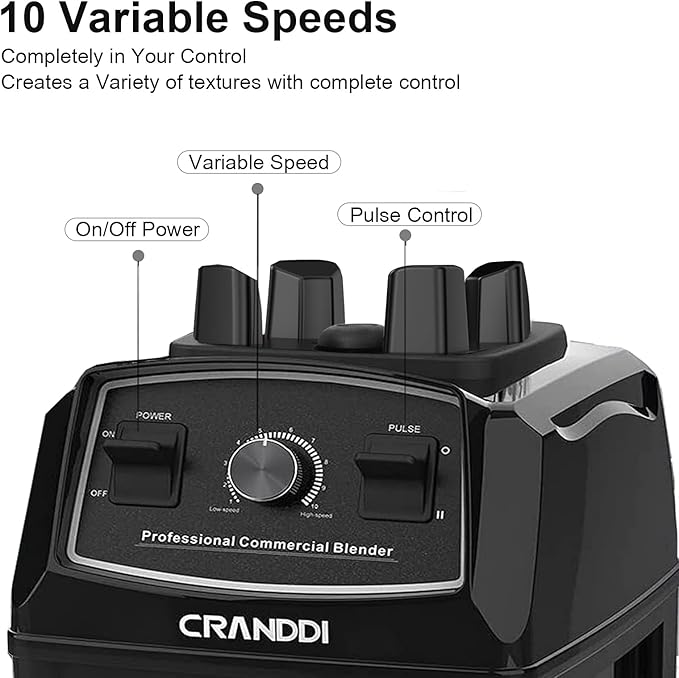 CRANDDI Professional Blender,1500 Watt Commercial Blenders for Kitchen with 70oz Capacity and Self-Cleaning, Classic Blenders for Shakes and Smoothies, Build-in Pulse, YL-010-B
