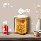 Square Glass Jars with Bamboo Lids 17 FL OZ [Set of 12], Glass Canisters with Airtight Lids, Glass Food Storage Containers for Spice, Sugar, Tea, Candies, Cookies, Best for Kitchen & Pantry