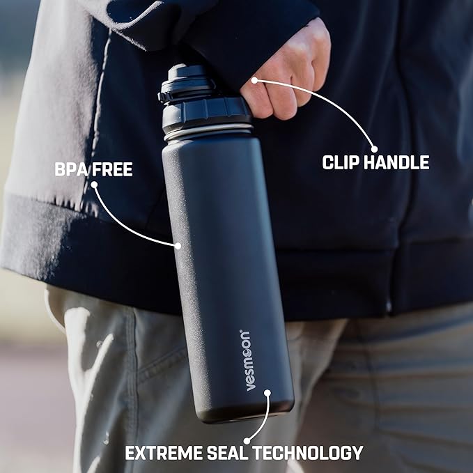 Vesmoon Vessence 32 Oz Stainless Steel Tea Infuser Bottle for Loose Leaf Tea, Water, Herbs, Fruits - Triple Layered Insulated, Leak Proof Bottle with Lid and Clip Handle - 24 Hours Hot/Cold