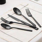 KINGSTONE Black Silverware Set, 20-Piece Forged Flatware Set Cutlery Set Premium Stainless Steel, Service for 4, for Kitchen, Home, Wedding, Party, Mirror Polished and Dishwasher Safe