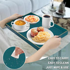 MAONAME Green Serving Tray Set of 2, Plastic Decorative Tray with Handles, Rectangular Coffee Table Trays for Ottoman, Nesting Trays for Living Room, Bedroom
