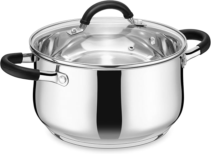 E-far 4 Quart Stockpot, Stainless Steel Pot with Visible Lid for Cooking Soup Pasta, Tri-Ply Thick Base for Induction Gas, Small Cooking Pot with Dual Heat Proof Handles, Non-Toxic & Dishwasher Safe