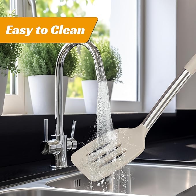 Kitchen Utensils Set of 4 Pack,Silicone Kitchen Utensils Set for Nonstick Cookware,Perfect for Baking and Mixing,Spatula Set BPA Free,Dishwasher Safe,Khaki