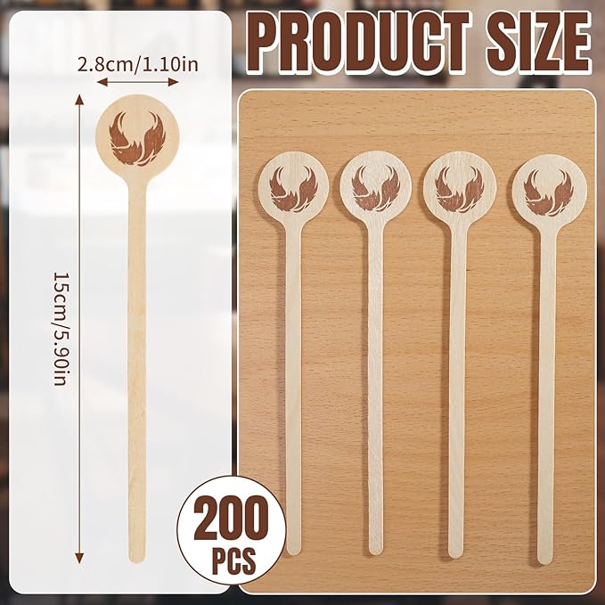 200Pcs Coffee Stirrers- 5.9 Inch Coffee Stir Sticks, Natural Wooden Coffee Stirrers With Round Ends, Disposable Biodegradable Cafe Grade Wood Beverage Mixer for Coffee Cocktails Milk Tea