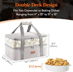 Lifewit Double Decker Casserole Carrier for Hot or Cold Food, Insulated Casserole Baking Dish Bag Food Carrier, Lasagna Holder for Potluck/Parties/Picnic/Cookouts, Fits 9"x13" Baking Dish, Grey