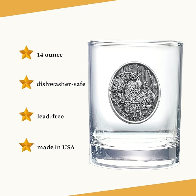 Heritage Pewter Turkeys Double Old Fashion | Double Rocks Glass 14 OZ for Liquor | Expertly Crafted Pewter Glass