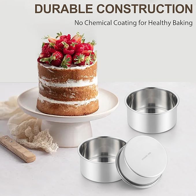 Homikit Mini Round Cake Pan Set of 3, 4 Inch Stainless Steel Small Baking Pans, Layer Smash Cake Tins for Birthday Baby Shower Wedding Party, Oven & Dishwasher Safe