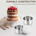 Homikit Mini Round Cake Pan Set of 3, 4 Inch Stainless Steel Small Baking Pans, Layer Smash Cake Tins for Birthday Baby Shower Wedding Party, Oven & Dishwasher Safe