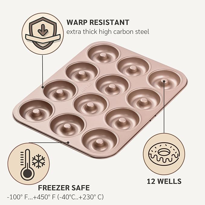 12 Well Donut Pan Nonstick, Non Toxic PFOA & BPA Free Donuts Mold for Baking, Doughnut Tin for Oven, Doughnuts Pans and Molds Non Stick Nontoxic, Baking Tray Pans & Trays without Teflon