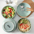 HVH 8.5 inch Large Pasta Bowls Set of 4, 46oz Big Salad Bowl Set of 4, Shallow Bowls, Dinner Bowls Set, Ceramic Bowls Set Microwave and Dishwasher Safe, Smooth glaze (Turquoise)