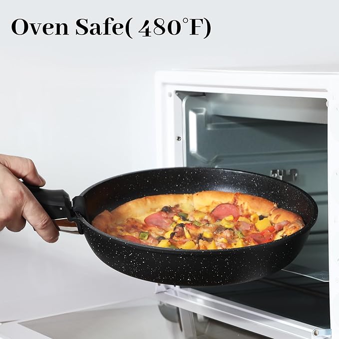 5PCS Pots and Pans Set Non Stick, Kitchen Cookware Sets with Detachable Handle, Ceramic Cookware Sets, Non Stick RV Cookware Cooking Set, Dishwasher ＆ Oven Safe, PFOA Free, Black