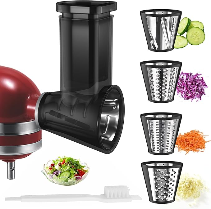 Slicer Shredder Attachments for KitchenAid Stand Mixer Cheese Grater Vegetable Chopper Salad Shooter Grater Food Slicer Accessories for KitchenAid with 4 Blades