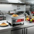 CROSSON 16"*16" Electric Chrome Plated Griddle,Commercial Countertop Flat Top Griddles with Non-Stick 2/5" Thick Iron Cooking Plate for Restaurant and home use-120V/1750W,Spatula Included