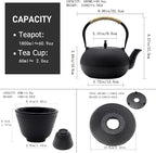 Big Cast Iron Teapot Set with Cups, Japanese Tetsubin Tea Kettle for Stovetop Safe, Cast Iron Tea Set with Tea Strainer for Loose Tea and Enameled Interior (1800ml Teapot Set with Cups)